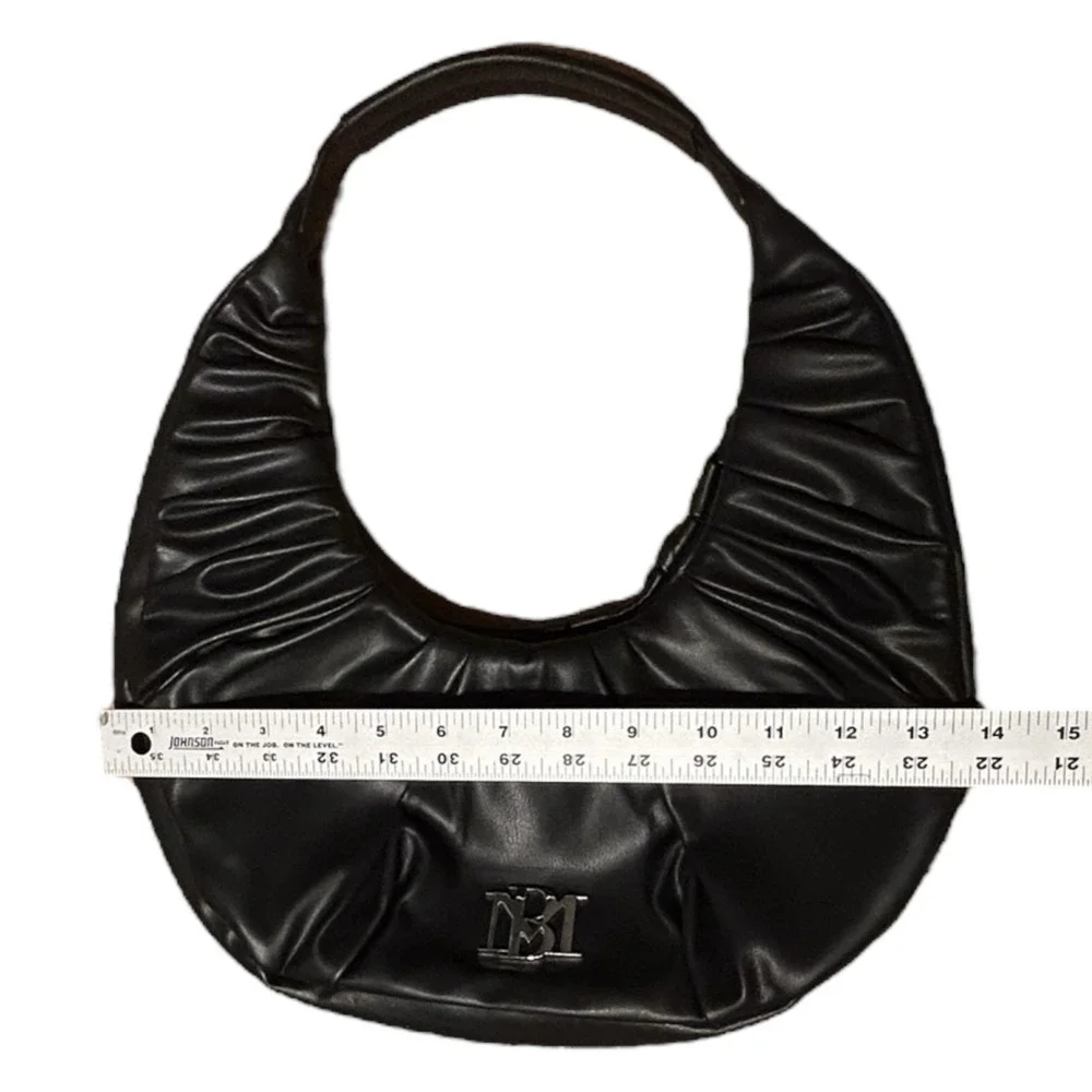 BADGLEY MISCHKA Black Crescent Hobo Shoulder Bag Slouchy Soft Vegan Leather